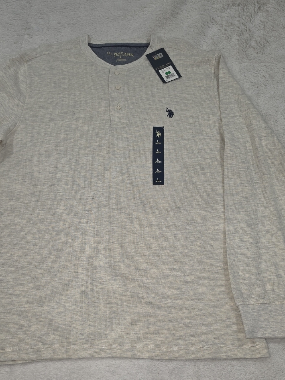 U.S. Polo Assn. Men's Long-Sleeve Henley in Heather Cream